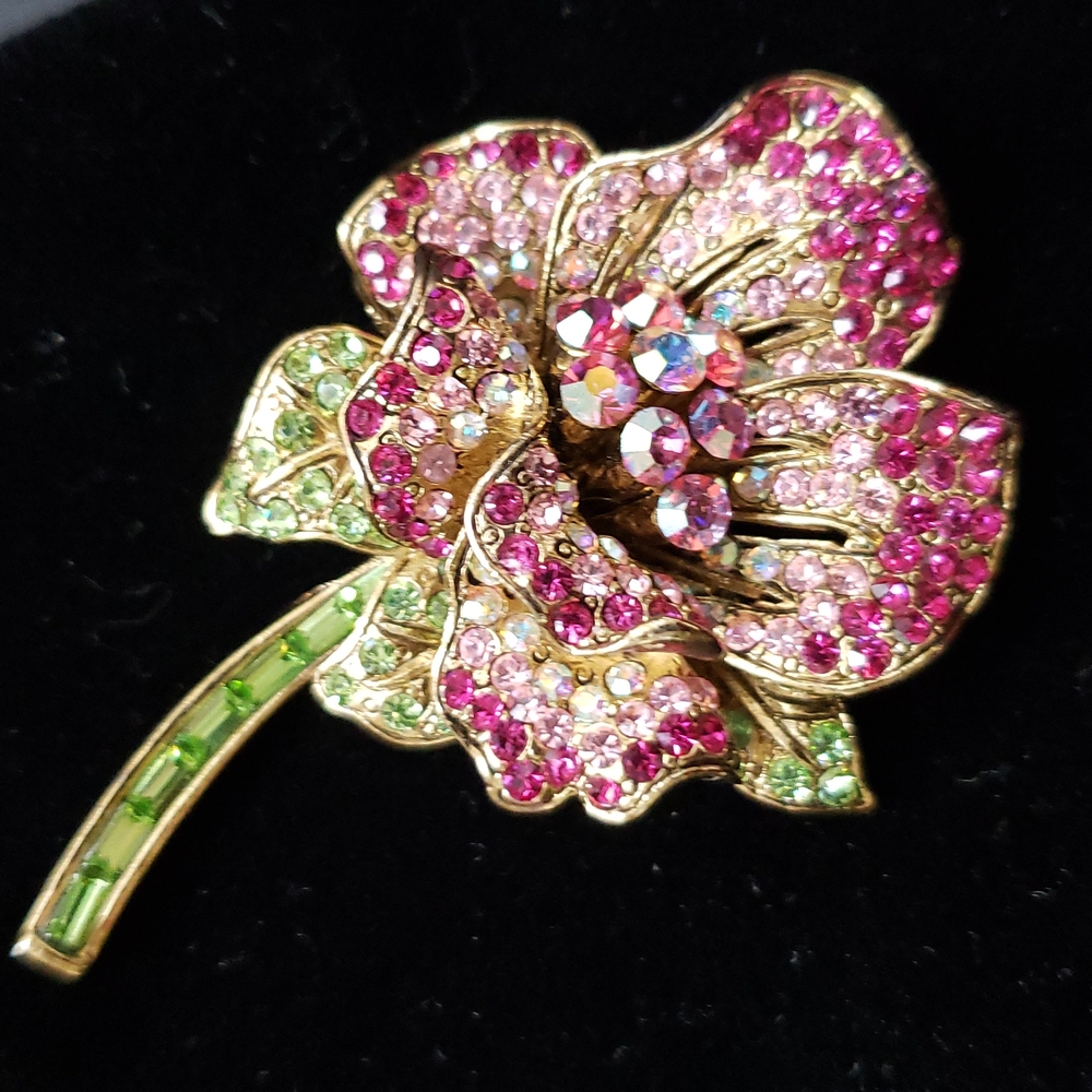 VTG Stunning Rose multicolor Rhinestone Brooch, - Picture 3 of 10